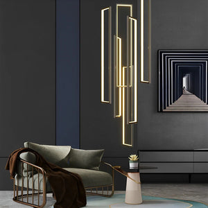 Rectangular Frame Aluminum LED Black Nordic Duplex Stair Chandelier - view 7