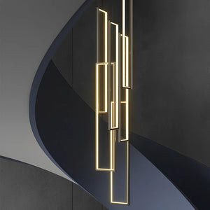 Rectangular Frame Aluminum LED Black Nordic Duplex Stair Chandelier - view 2