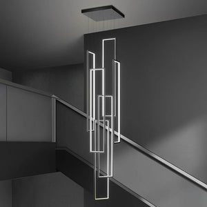 Rectangular Frame Aluminum LED Black Nordic Duplex Stair Chandelier - view 4