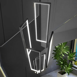 Rectangular Frame Aluminum LED Black Nordic Duplex Stair Chandelier - view 6