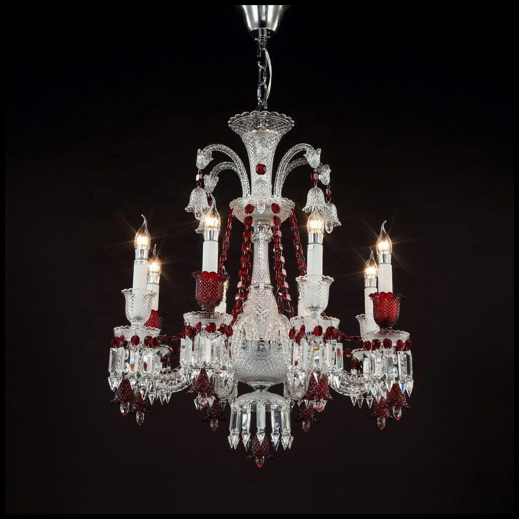 Red Crystal Classic Chandelier 8 Lights For Living Room
