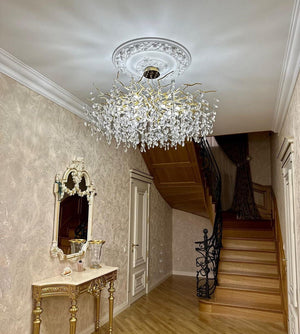 French Branch Crystal Chandelier with Elegant Crystal Leaves - view 4