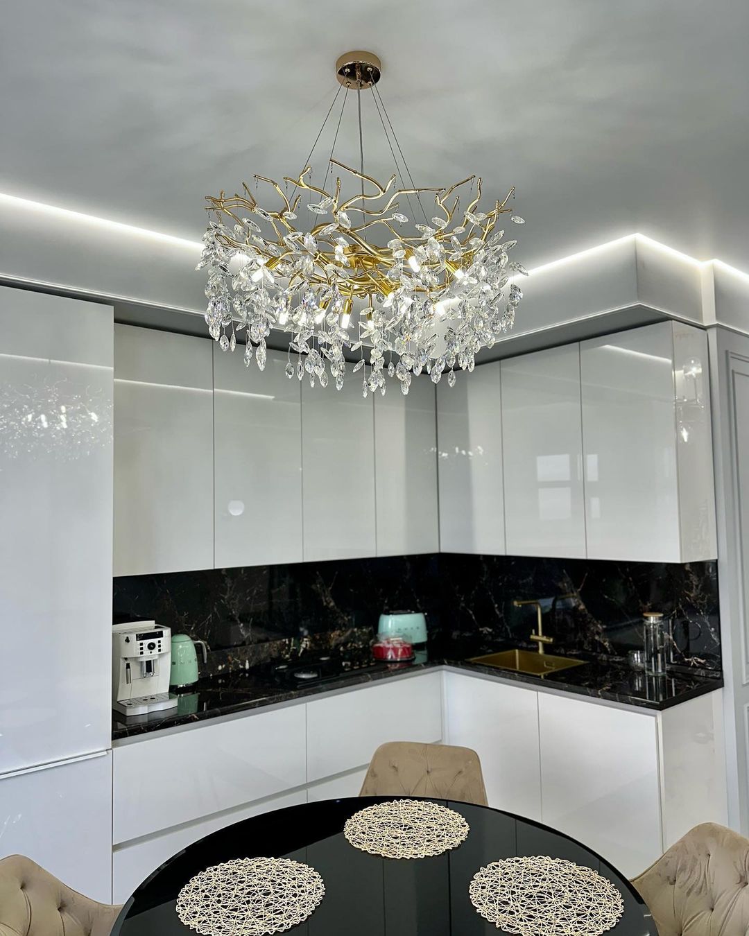 French Branch Crystal Chandelier with Elegant Crystal Leaves - view 5