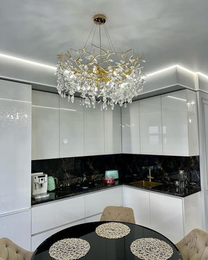 French Branch Crystal Chandelier with Elegant Crystal Leaves - view 5