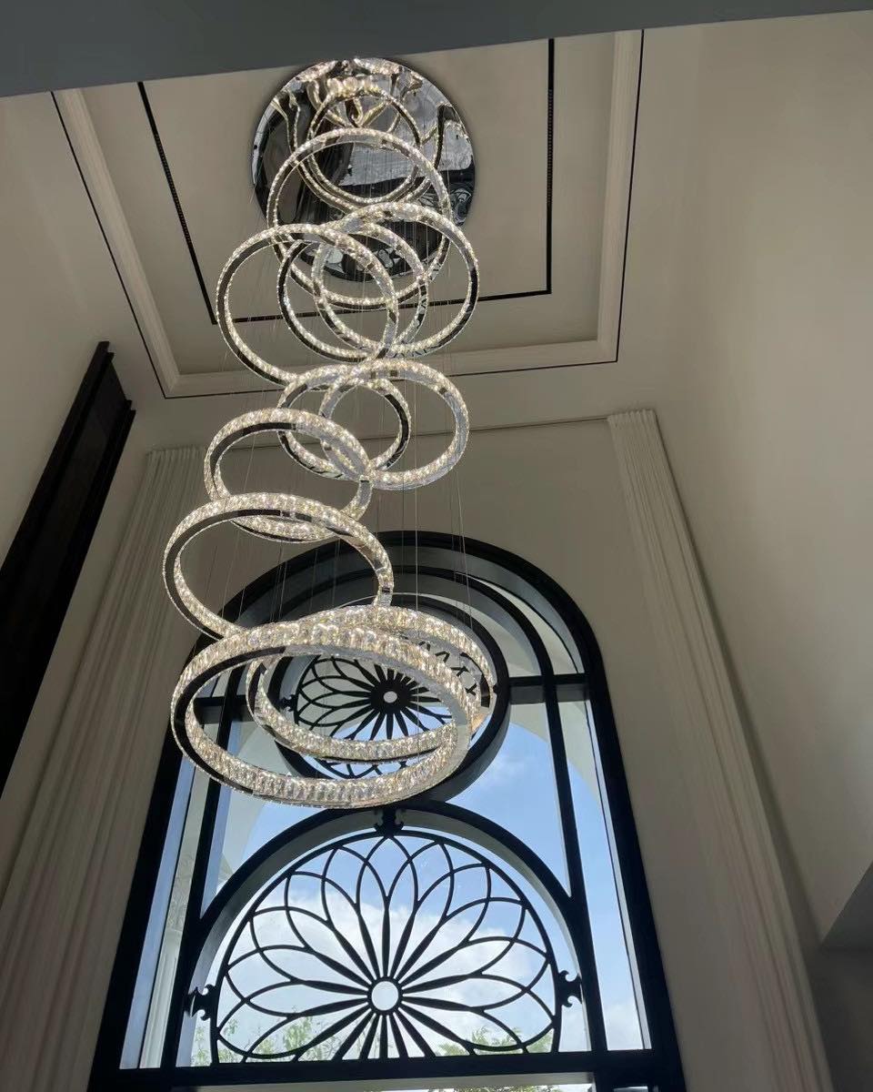 Modern Layered Ring Crystal Chandelier For High Ceiling Living Room /Foryer/Stairscase - view 5