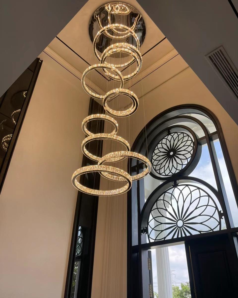 Modern Layered Ring Crystal Chandelier For High Ceiling Living Room /Foryer/Stairscase - view 3