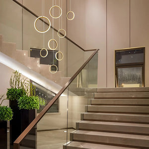 Ring Staircase Chandelier Light Gold LED Ceiling Light - view 2