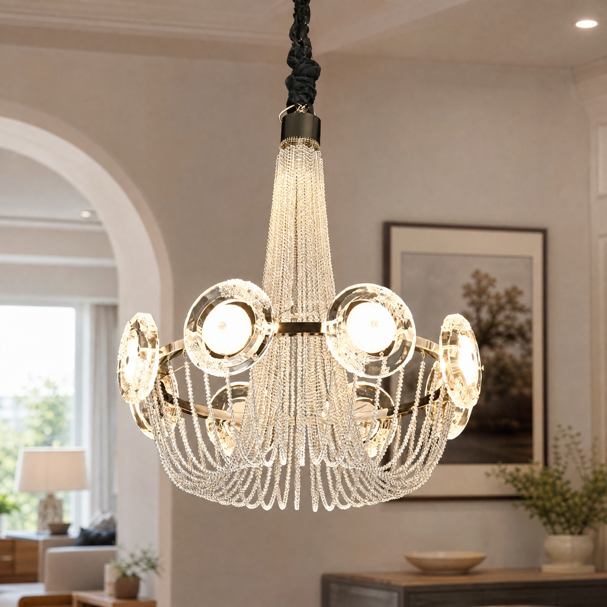 Rococo Dream Modern Sculptural Ring Chandelier, K9 crystal - view 6