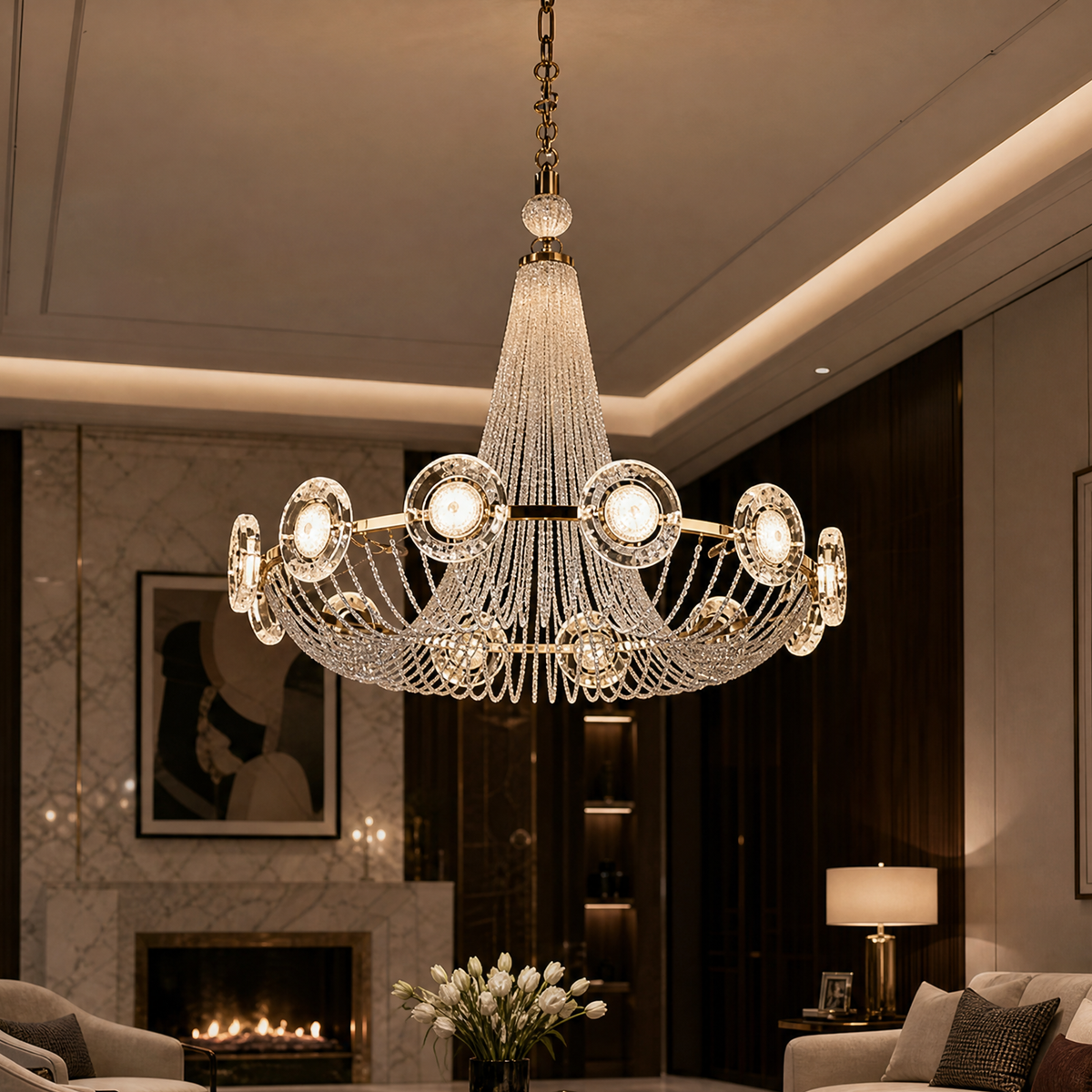 Rococo Dream Modern Sculptural Ring Chandelier, K9 crystal - view 2