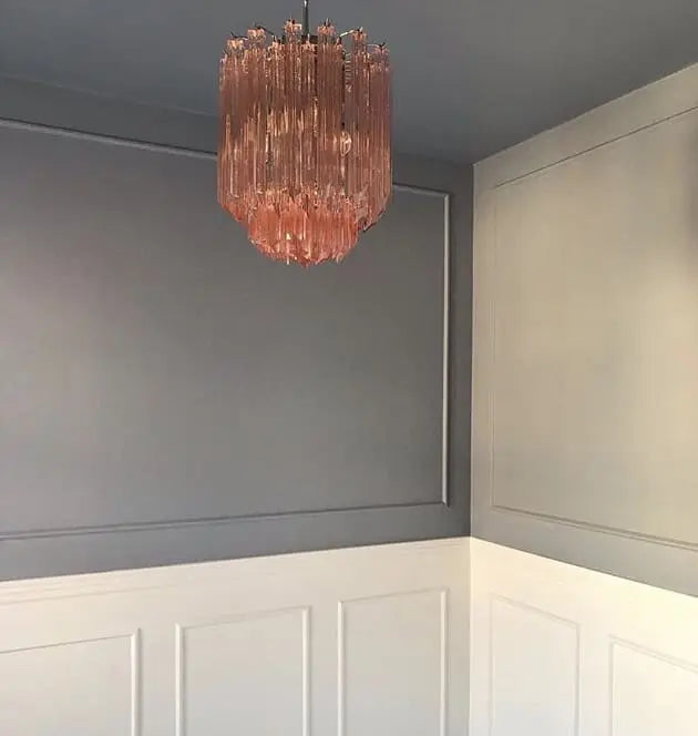 Murano-Style Chandelier – Quadriedri – 47 prisms – Pink