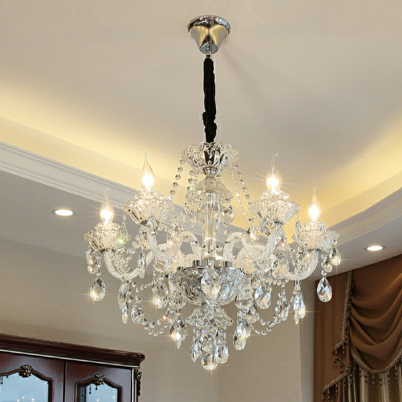Rustic Antique European Candle Crystal Chandelier Popular Farmhouse Ceiling Light Fixture For Living Room - view 7