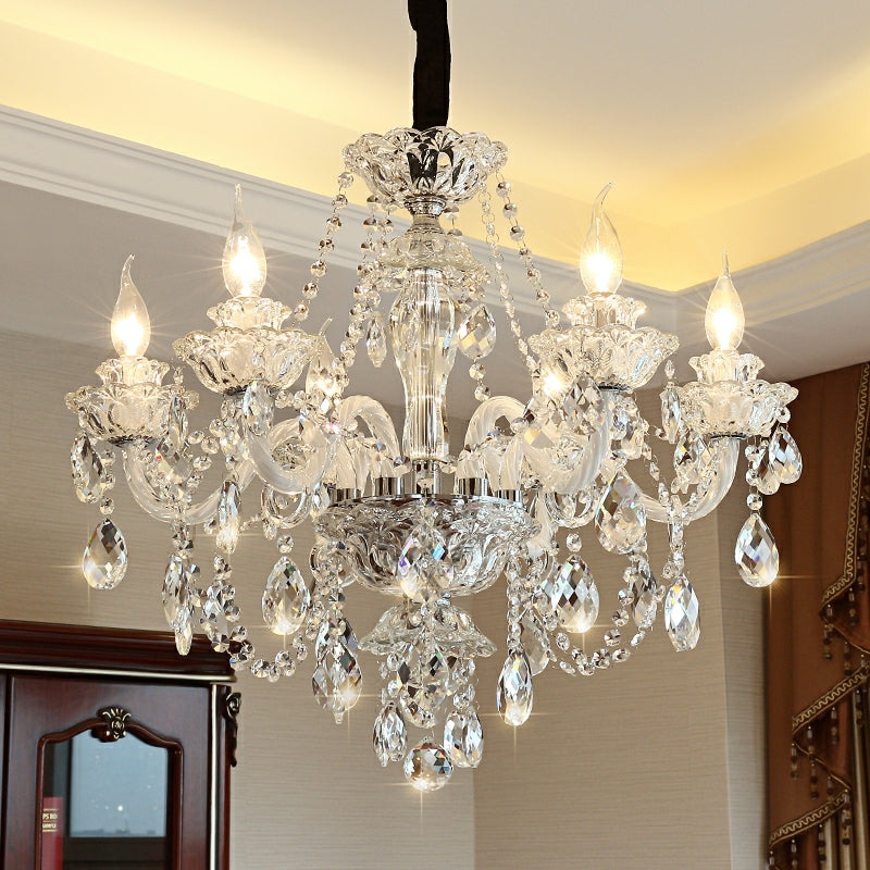 Rustic Antique European Candle Crystal Chandelier Popular Farmhouse Ceiling Light Fixture For Living Room - view 3