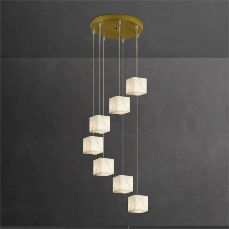 Modern Luxury Alabaster Cubic Round Pendant For Dining Table, Staircase - view 5