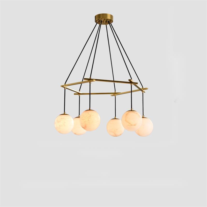 Alabaster Modern Structural Ball Chandelier, in brass & alabaster - view 7