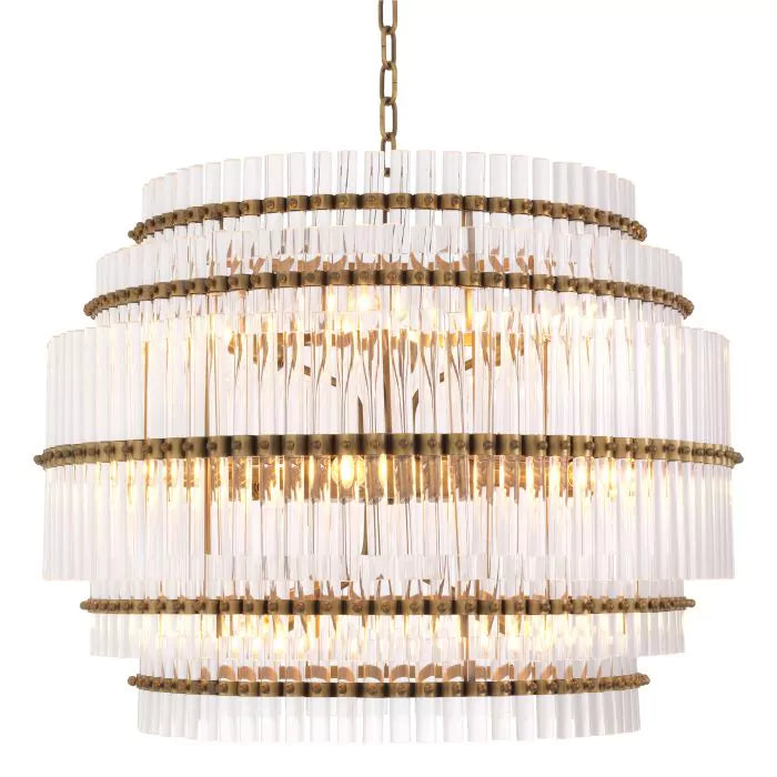 Thibaud Modern Brass Glass Chandelier - (Antique Brass Finish | Clear Glass) - view 2