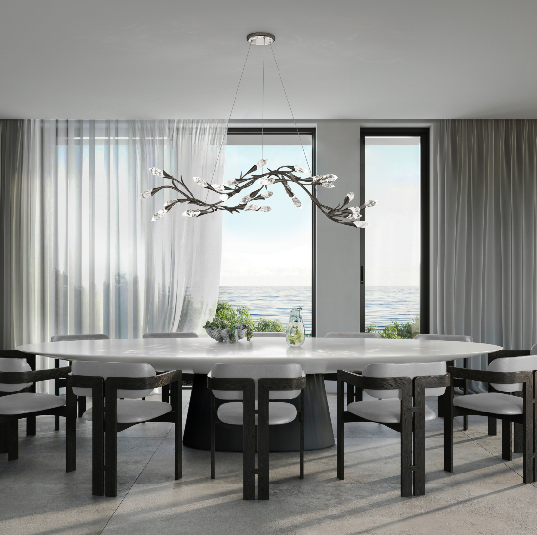 Modern Linear/Round Floral Branches Crystal Chandelier - view 6