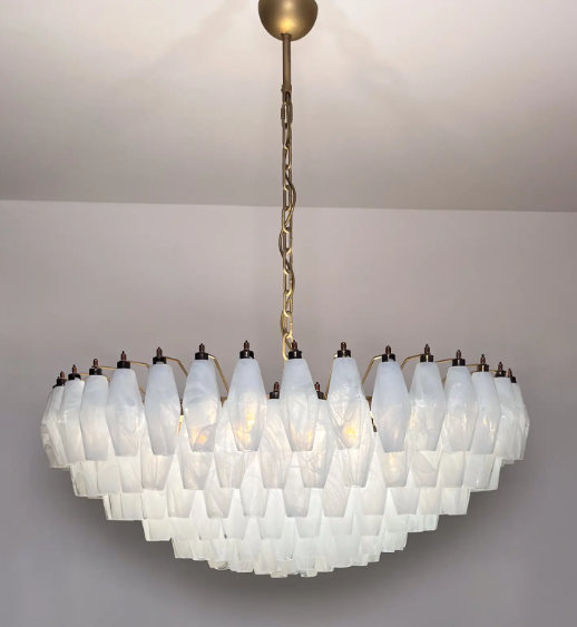 Murano-Style Chandelier – Poliedri – 185 glass – White Alabaster