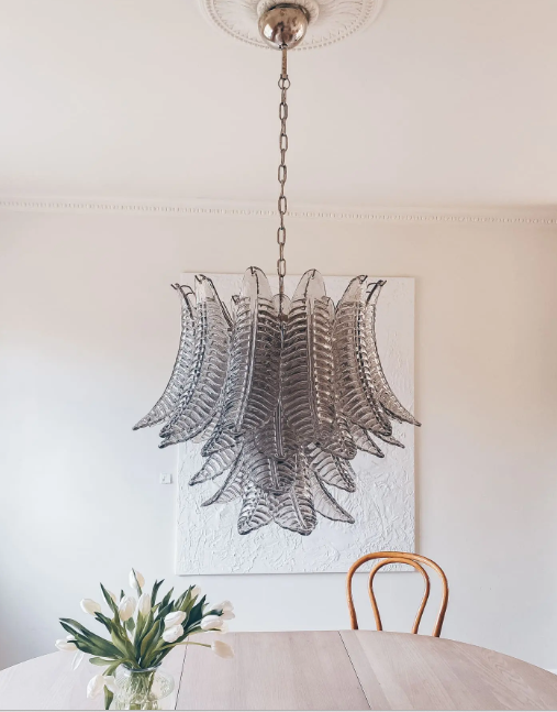 Murano-Style Chandelier – 36 glass leaves – Smoked