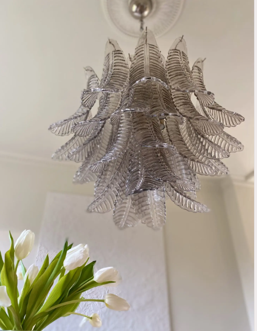 Murano-Style Chandelier – 36 glass leaves – Smoked