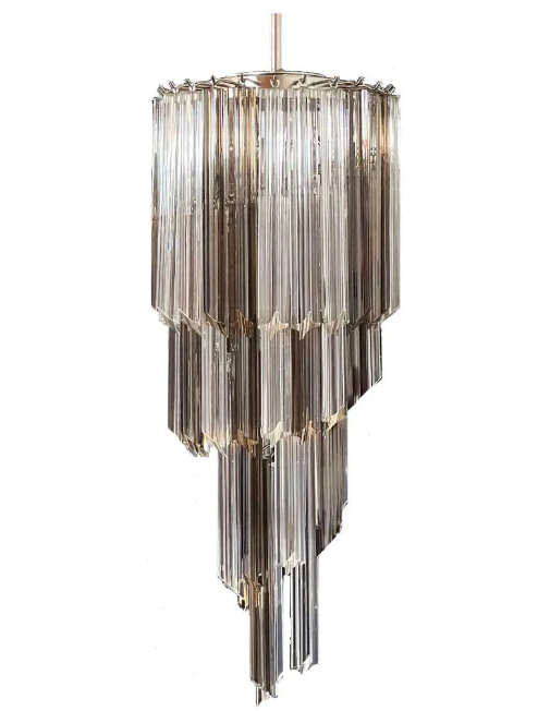 Murano-Style Chandelier – Spiral – 54 prisms – Smokey/Transparent