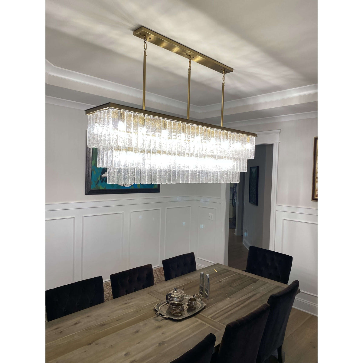 Selim 3-Tier Rectangular Cracked Textured Glass Chandelier, three-tier - view 13