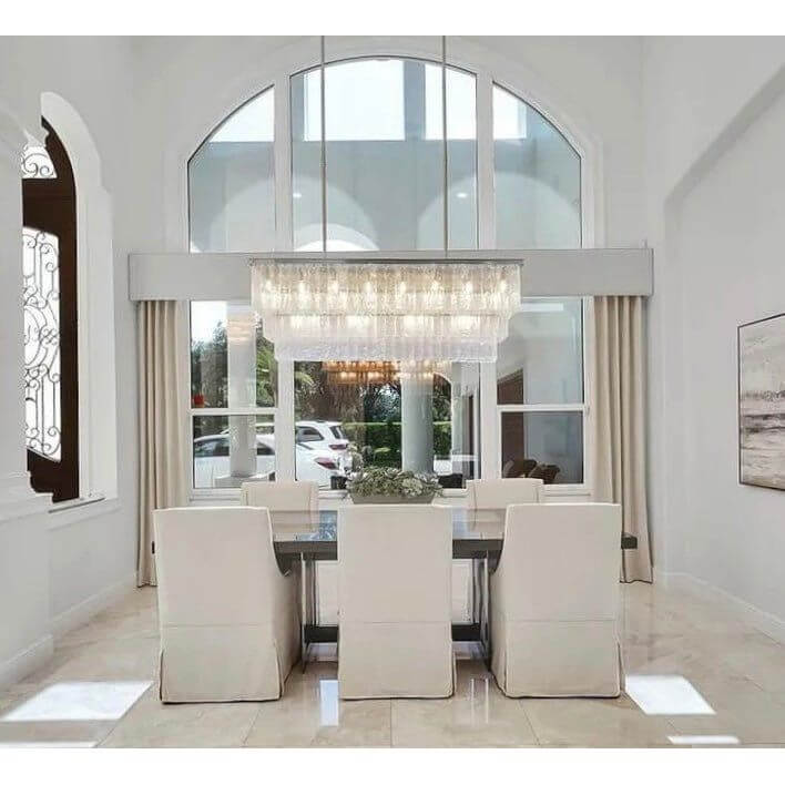 Selim 3-Tier Rectangular Cracked Textured Glass Chandelier, three-tier - view 3