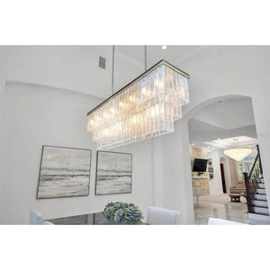 Selim 3-Tier Rectangular Cracked Textured Glass Chandelier, three-tier - view 7