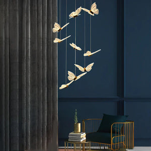 Small Butterflies Creative Three Step Dimming Modern Long Chandelier - view 7