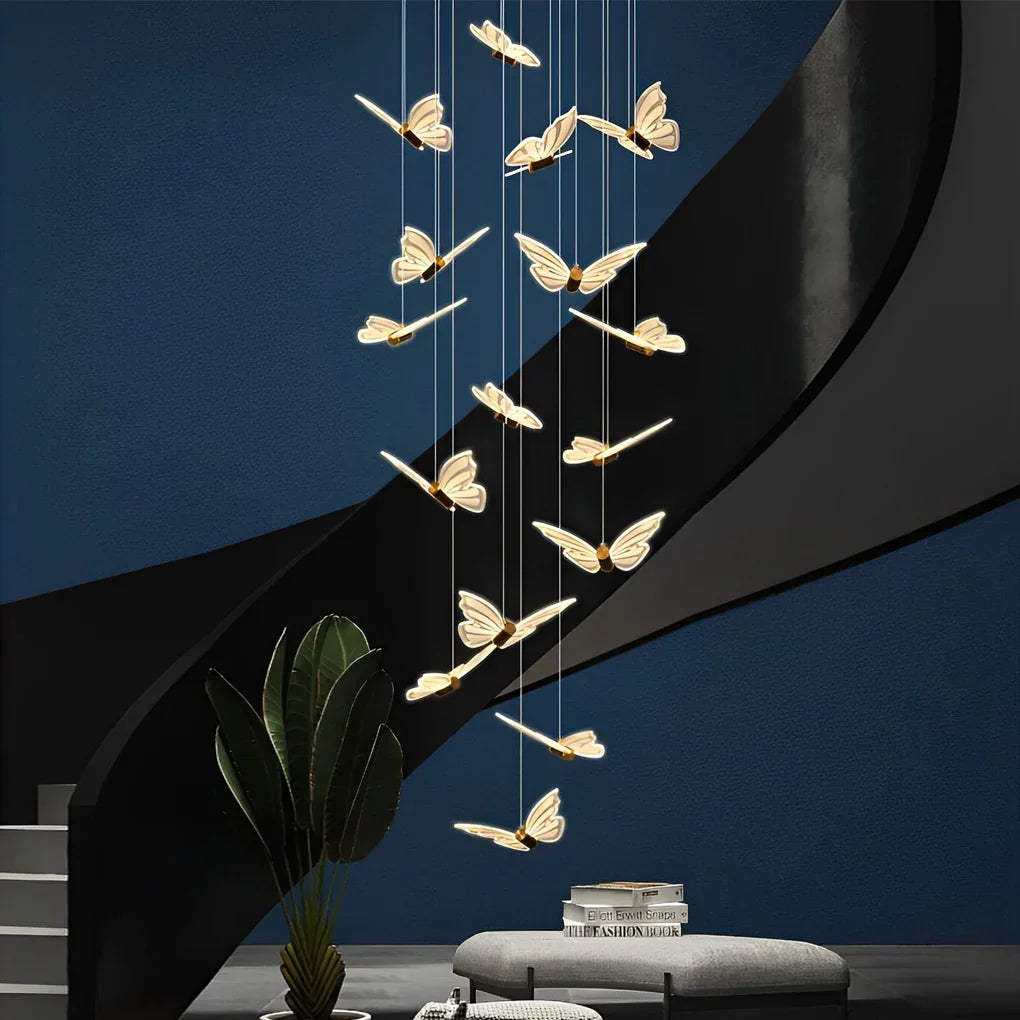 Small Butterflies Creative Three Step Dimming Modern Long Chandelier - view 9