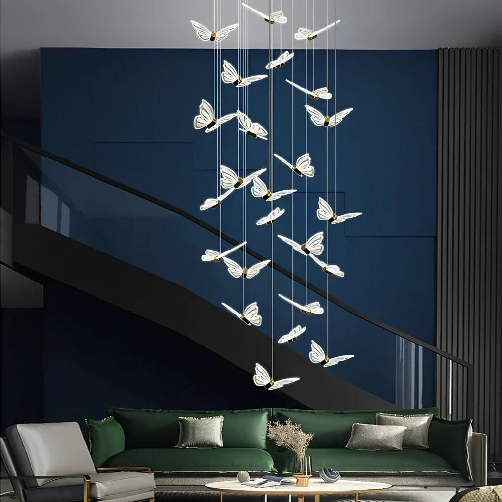Small Butterflies Creative Three Step Dimming Modern Long Chandelier - view 10