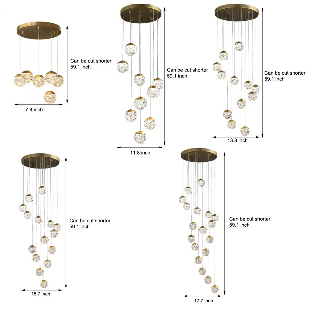 Spiral Pineapple Multi Glass Ball Staircase Chandelier - view 10