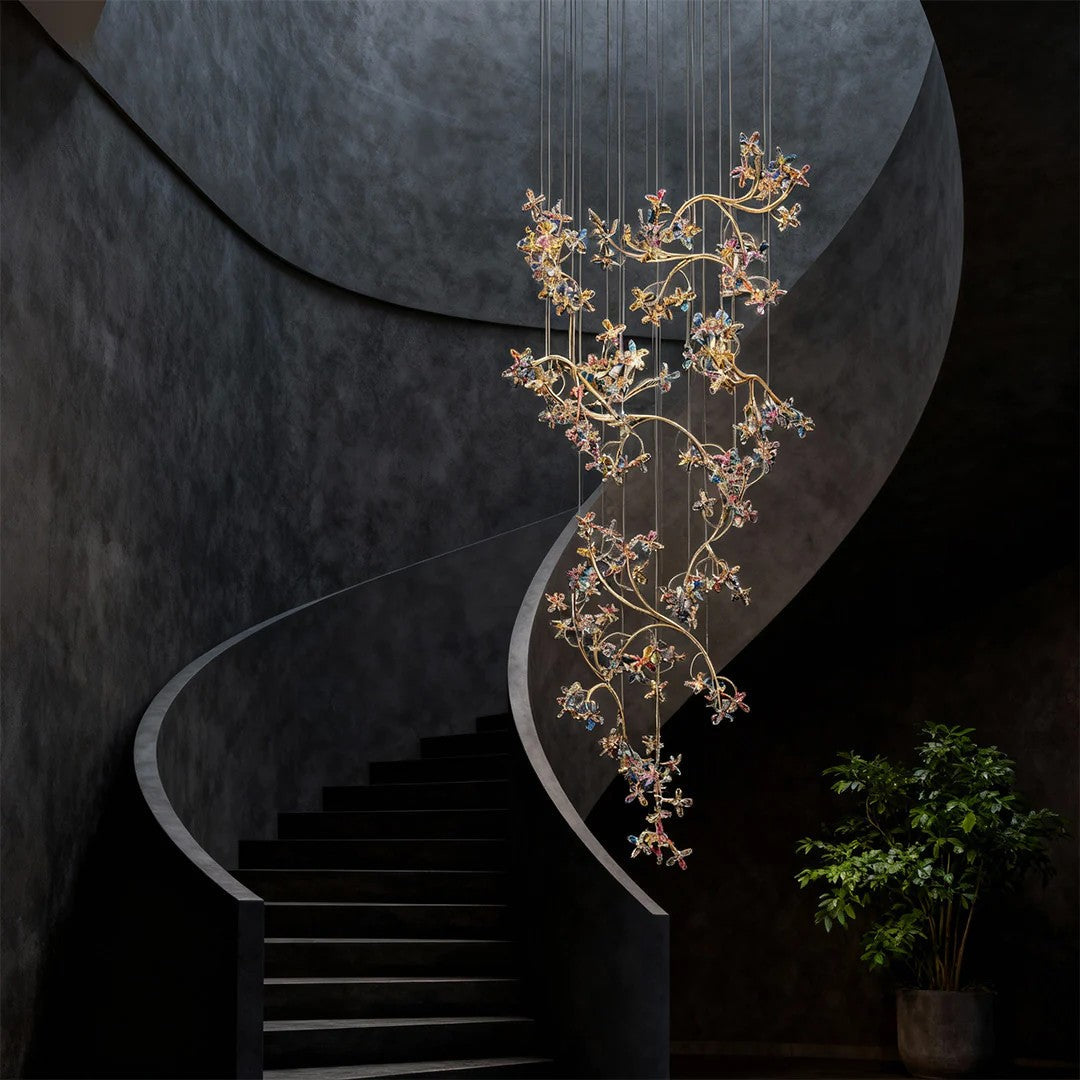 Modern Staircase Chandelier Crystal Hollow Rotating Ceiling Light - view 2