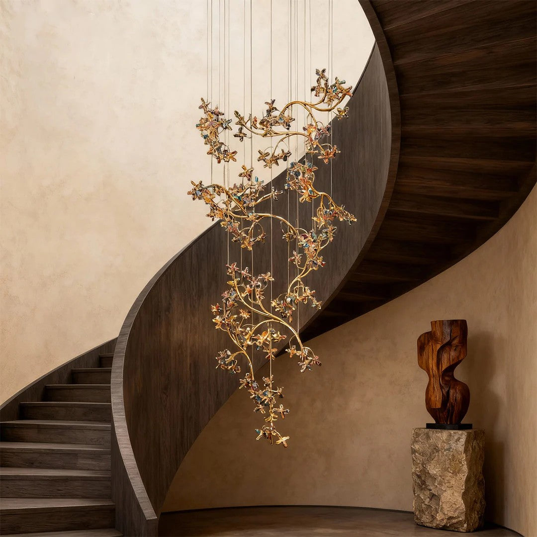 Modern Staircase Chandelier Crystal Hollow Rotating Ceiling Light - view 3