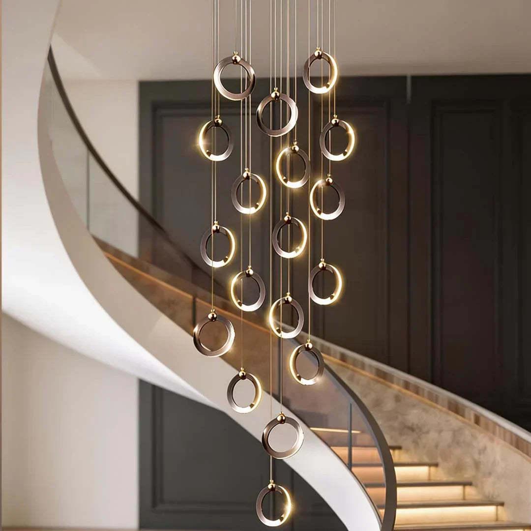 Staircase Lighting Chandelier LED Ring Cluster Rotating Ceiling Light - view 9
