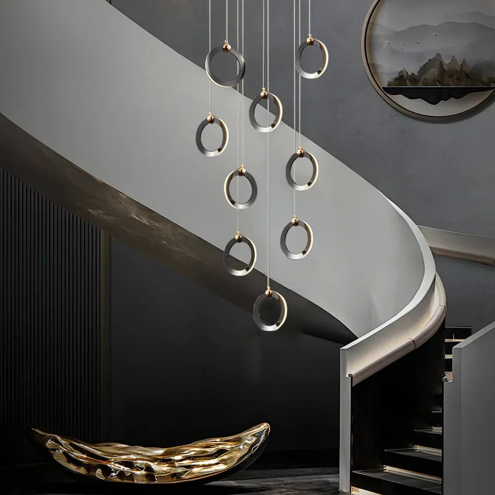 Staircase Lighting Chandelier LED Ring Cluster Rotating Ceiling Light - view 13