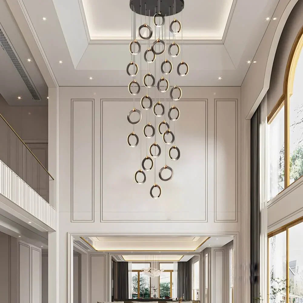 Staircase Lighting Chandelier LED Ring Cluster Rotating Ceiling Light - view 14
