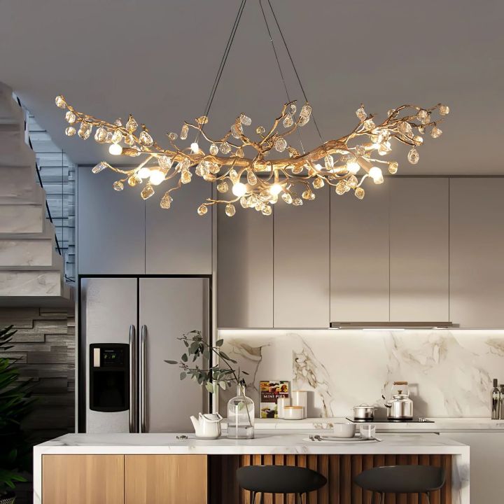 Stone Crystal Brass Dining Room Chandelier - view 2