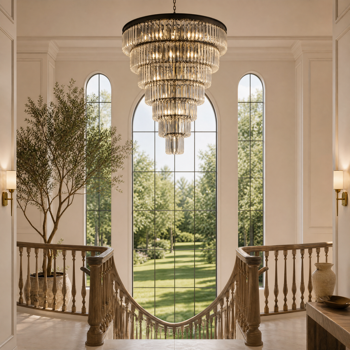 Striped Crystal Tower Round Pendant - Black, chandelier - view 9