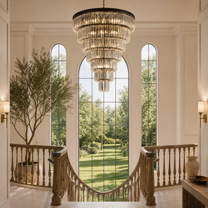 Striped Crystal Tower Round Pendant - Black, chandelier - view 9