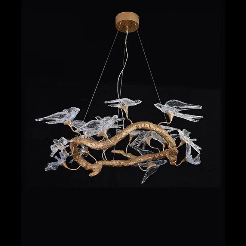 Swallow Glass Tree Branch Round Chandelier - view 2