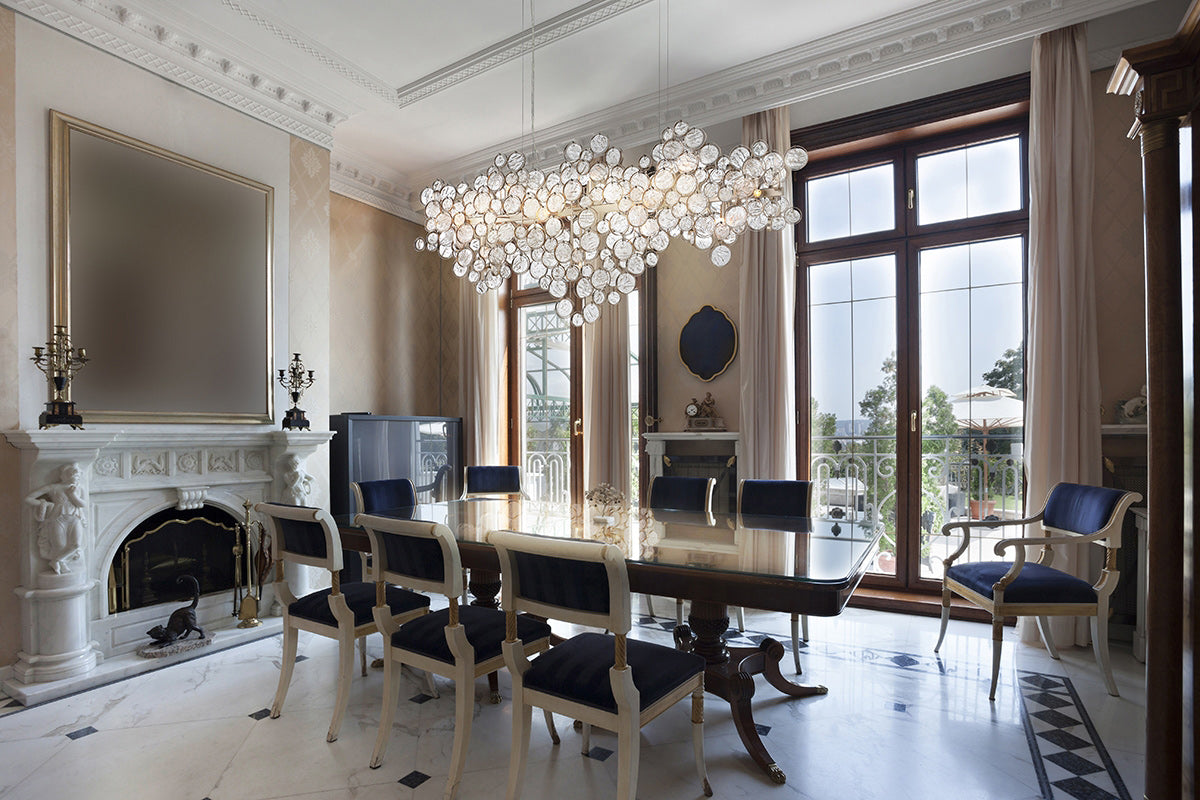 Trento Clustered Glass Linear Chandelier, in chrome - view 6