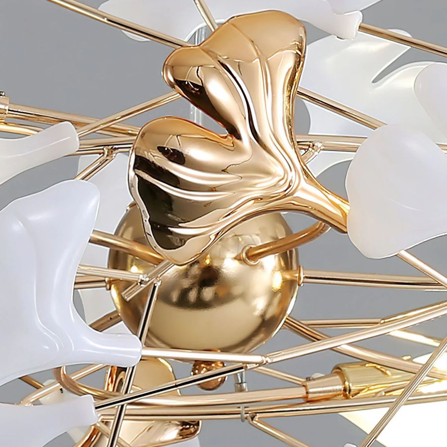 Ceramic Ginkgo Cascading Chandelier, in gold & white - view 6