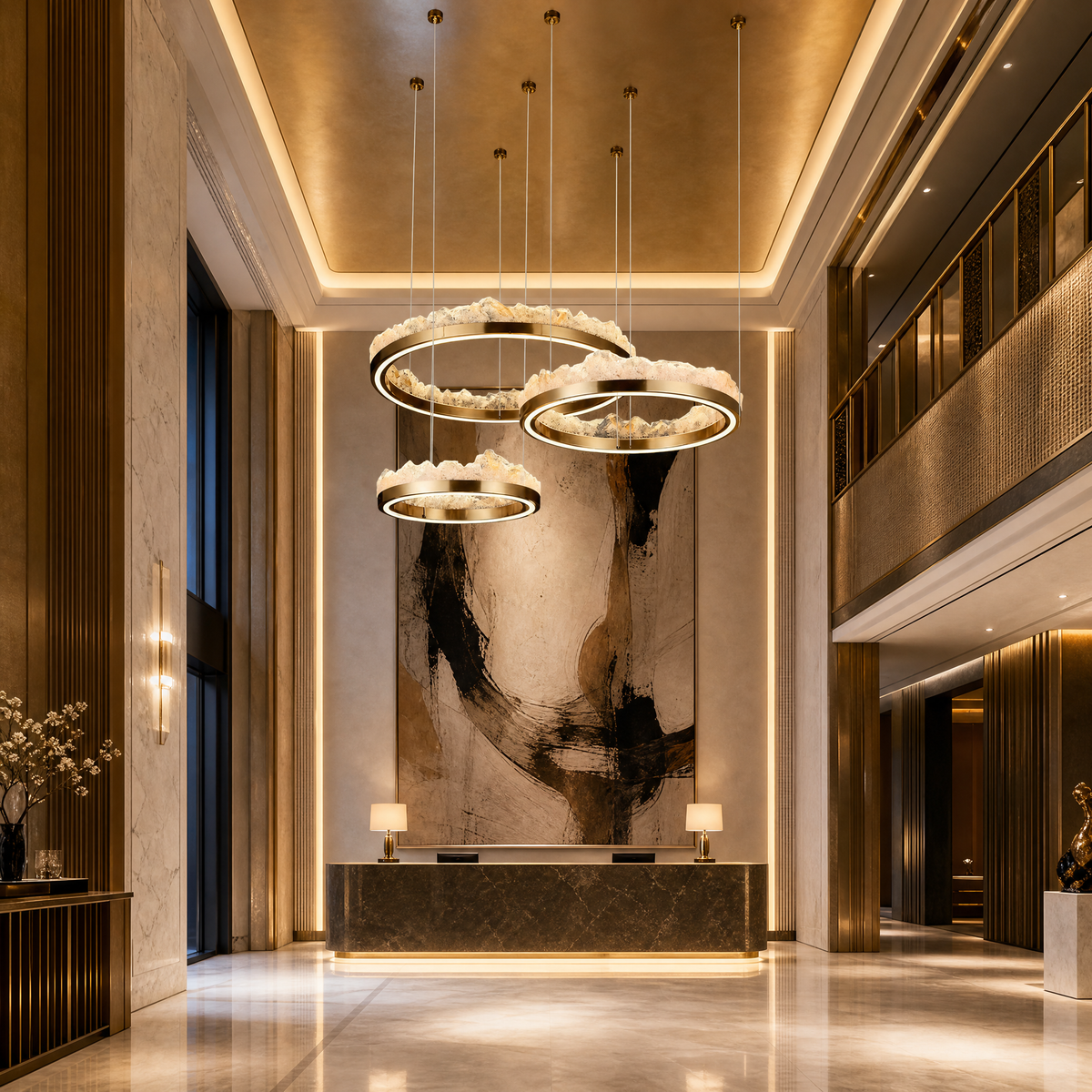 Vast Realm Modern Multi-Tier Cluster Chandelier, crystal in brushed champagne gold - view 3