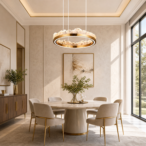 Vast Realm Modern Sculptural Pendant Light, crystal in brushed champagne gold - view 5