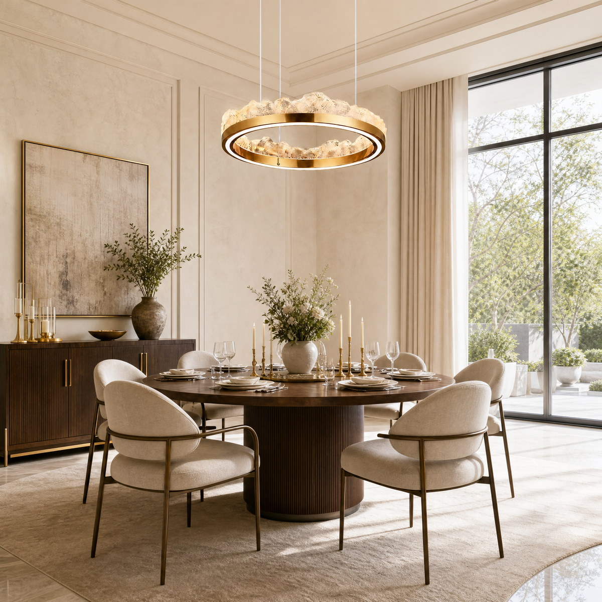Vast Realm Modern Sculptural Pendant Light, crystal in brushed champagne gold - view 6
