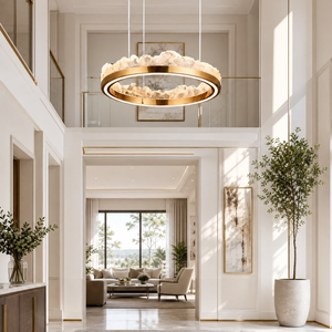 Vast Realm Modern Sculptural Pendant Light, crystal in brushed champagne gold - view 3