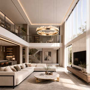 Vast Realm Modern Sculptural Pendant Light, crystal in brushed champagne gold - view 4