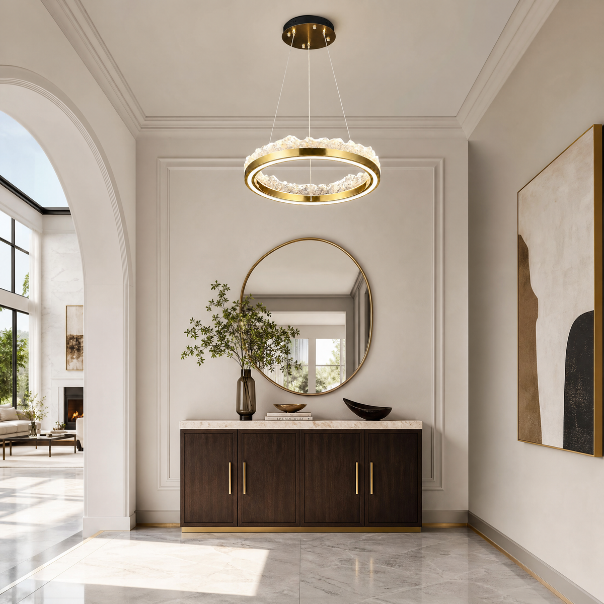 Vast Realm Modern Sculptural Pendant Light, crystal in brushed champagne gold - view 2
