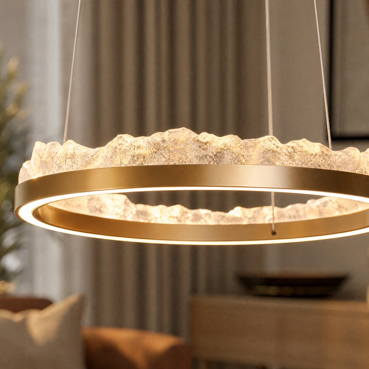 Vast Realm Modern Sculptural Pendant Light, crystal in brushed champagne gold - view 7