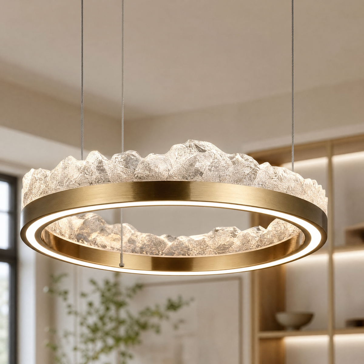 Vast Realm Modern Sculptural Pendant Light, crystal in brushed champagne gold - view 10